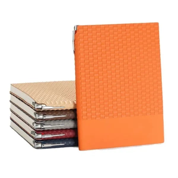 A5 Woven Texture PU Cover Lined Notebook with Pen Holder