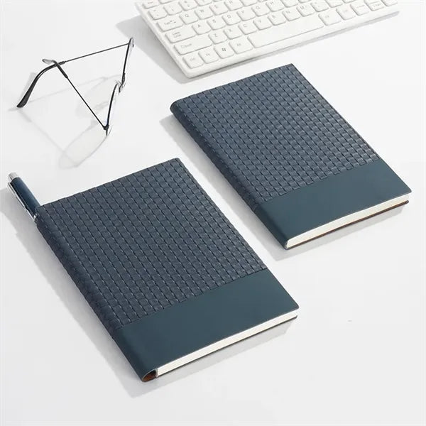 A5 Woven Texture PU Cover Lined Notebook with Pen Holder