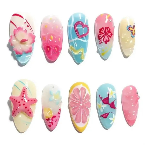 High-Quality 3D Wearable Nails With Sand And Shell Painting