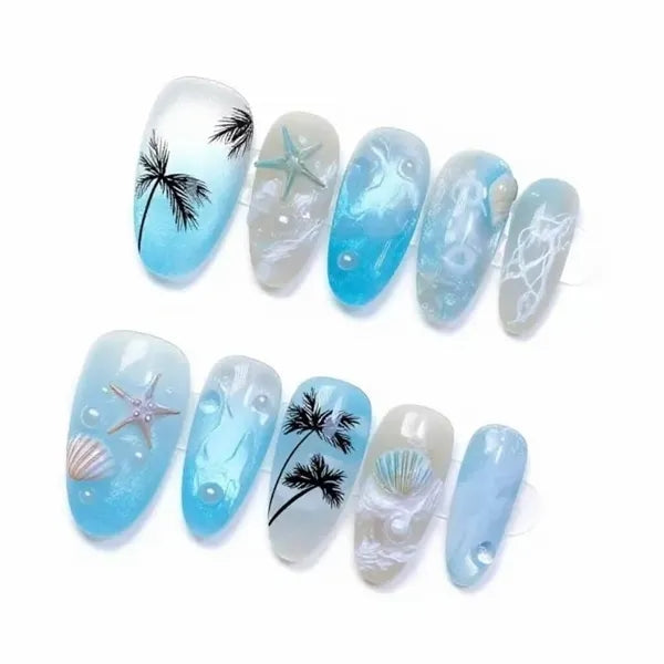 3D Colorful Coconut Tree Design Wearable Nails