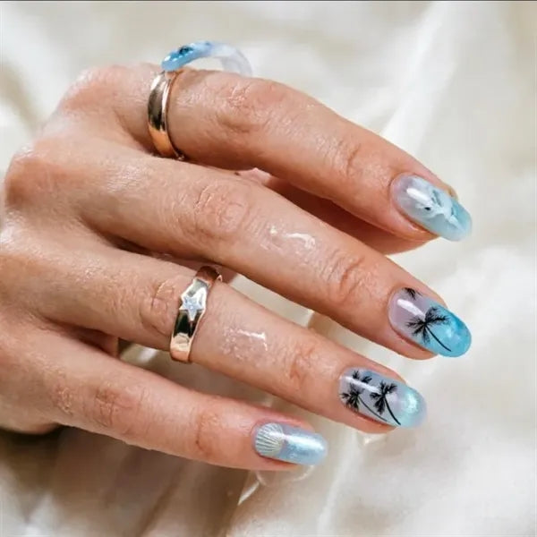 3D Colorful Coconut Tree Design Wearable Nails