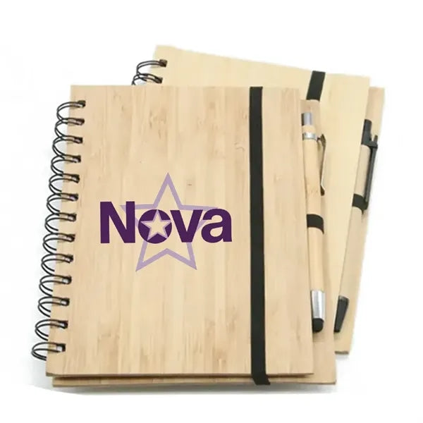 Wooden Cover Spiral Notebook with Bamboo Pen
