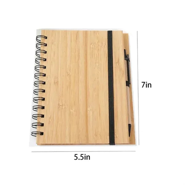 Wooden Cover Spiral Notebook with Bamboo Pen