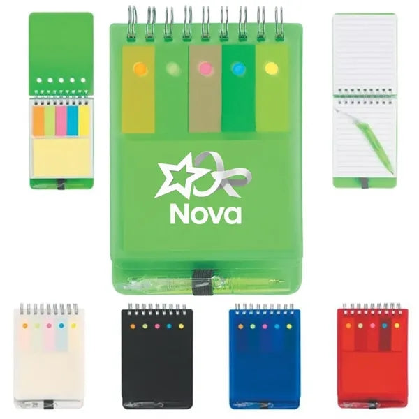 Spiral Pocket Notepad with Pen in Holder and Sticky Notes