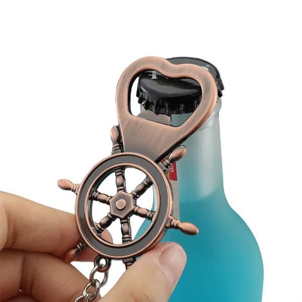 Nautical Ship Wheel Bottle Opener Keychain