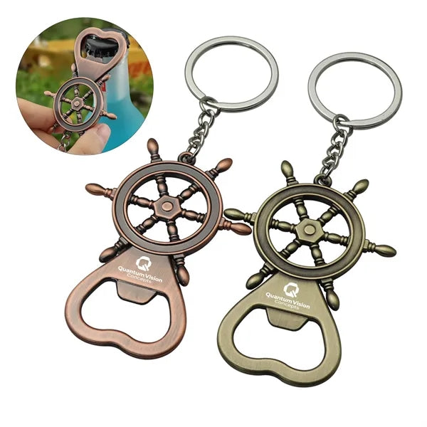 Nautical Ship Wheel Bottle Opener Keychain