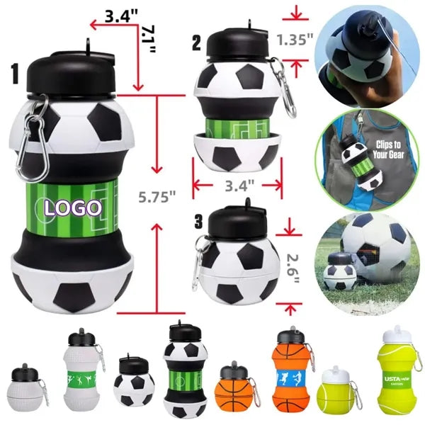18oz Collapsible Silicone Soccer Ball Shaped Bottle