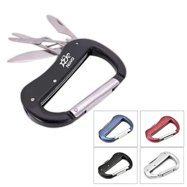 Multi-Tool Carabiner Clip with Foldable Knife and Scissors