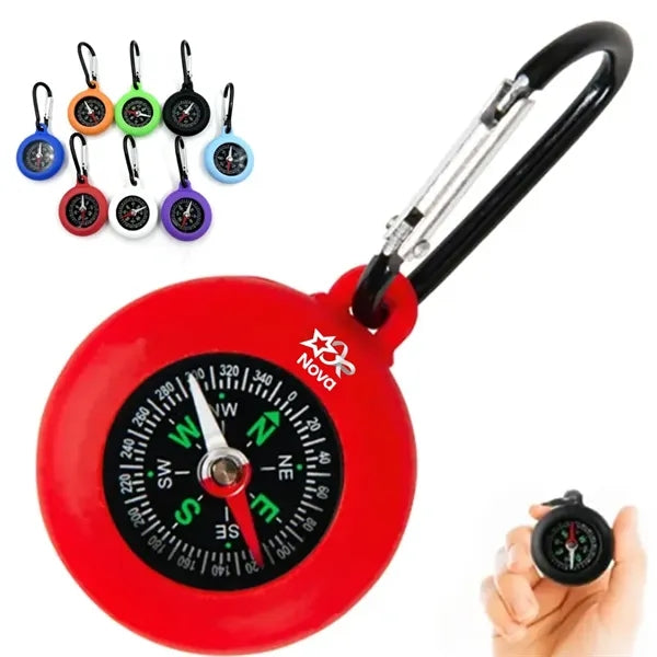 Silicone Compass Keychain w/ Carabiner Clip for Outdoor Use