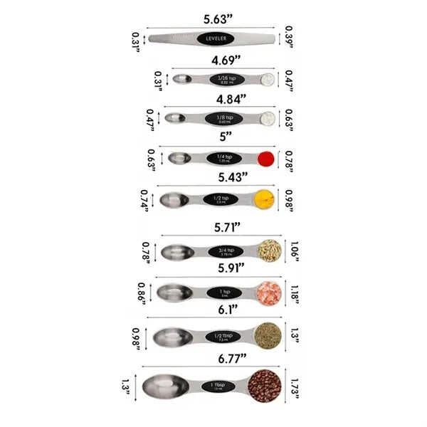 Double Ended Stainless Steel Measuring Spoon Set 9Pcs