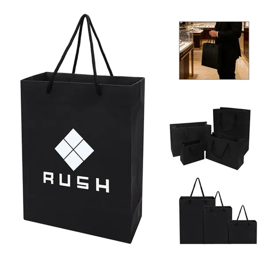 Black Paper Shopping Tote Gift Bag W/ Handles 4.7"x4"x2.4"