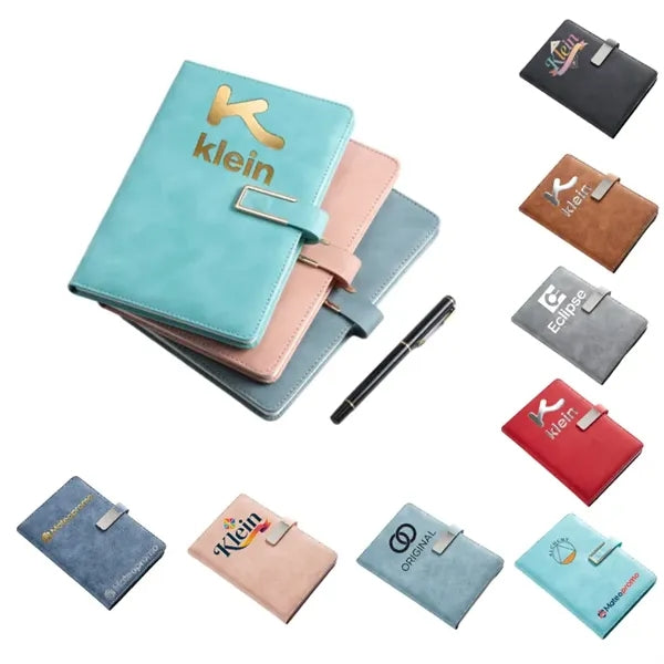 Luxury Embossed Faux Leather Notebook Buckle Journal Logo