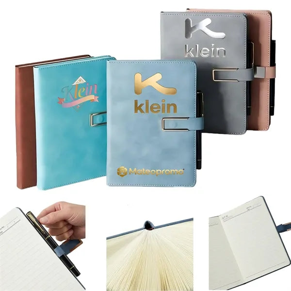 Luxury Embossed Faux Leather Notebook Buckle Journal Logo
