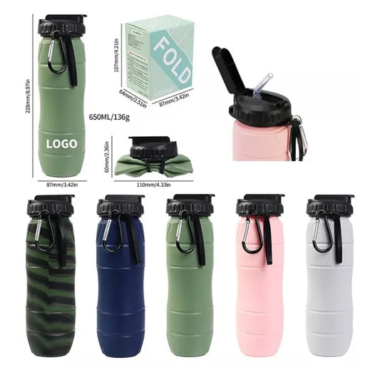 21OZ. Silicone Foldable Leakproof Sports Water Bottle