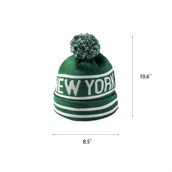 Knitted Stripe Pom Beanie