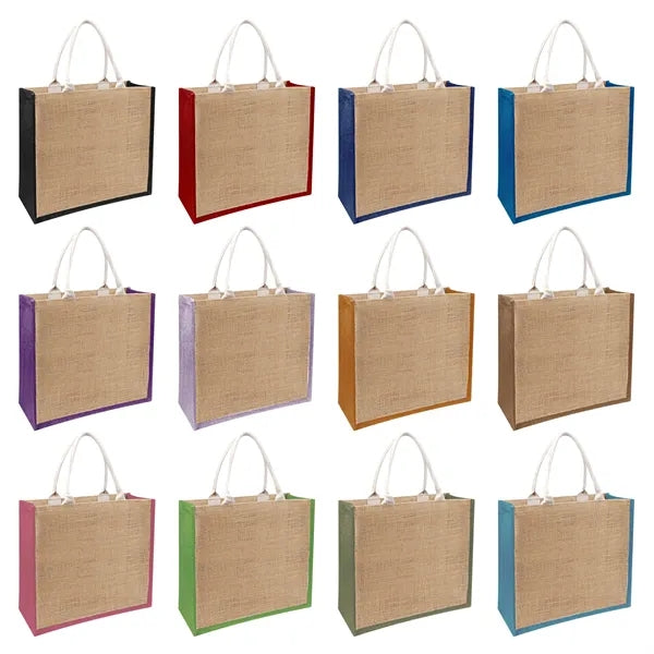 Two Tone Jute Grocery Tote Bag W/ Gusset 13"x14"x5"