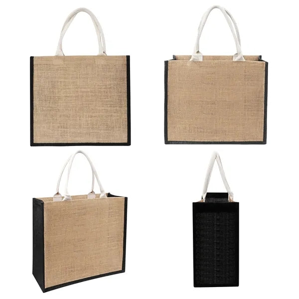 Two Tone Jute Grocery Tote Bag W/ Gusset 13"x14"x5"