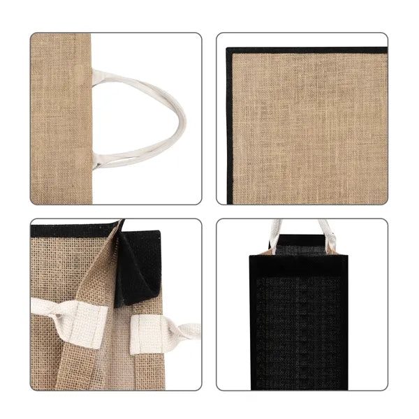 Two Tone Jute Grocery Tote Bag W/ Gusset 13"x14"x5"