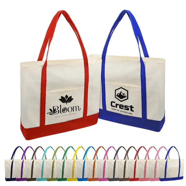12oz Cotton Canvas Shopping Boat Tote Bag W/ Zipper