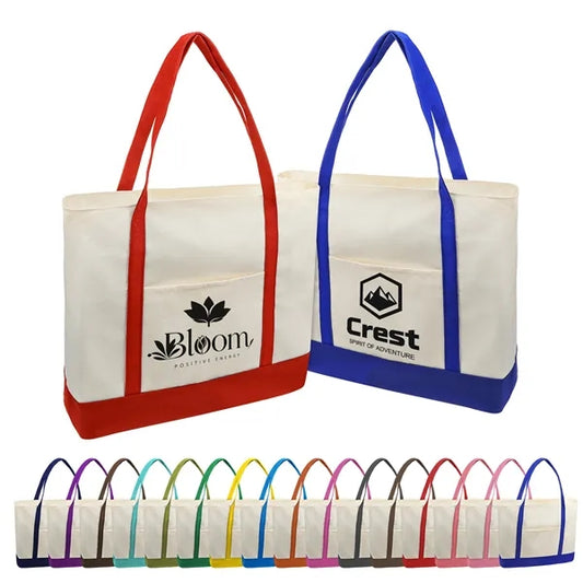 12oz Cotton Canvas Shopping Boat Tote Bag W/ Zipper