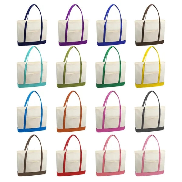 12oz Cotton Canvas Shopping Boat Tote Bag W/ Zipper