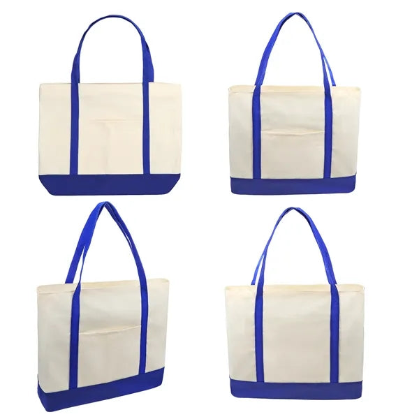 12oz Cotton Canvas Shopping Boat Tote Bag W/ Zipper