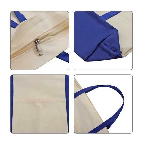 12oz Cotton Canvas Shopping Boat Tote Bag W/ Zipper