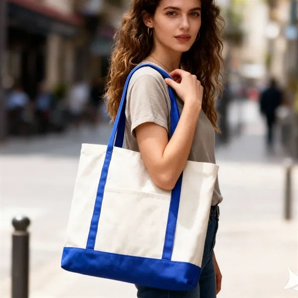 12oz Cotton Canvas Shopping Boat Tote Bag W/ Zipper