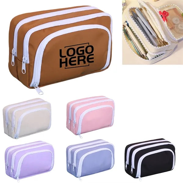 Cute Pencil Case With 3 Compartments For Stationery Storage