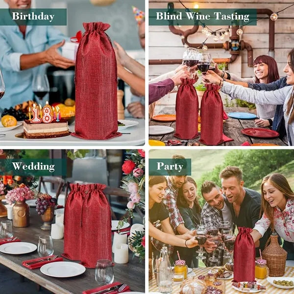 Jute Wine Drawstring Bags
