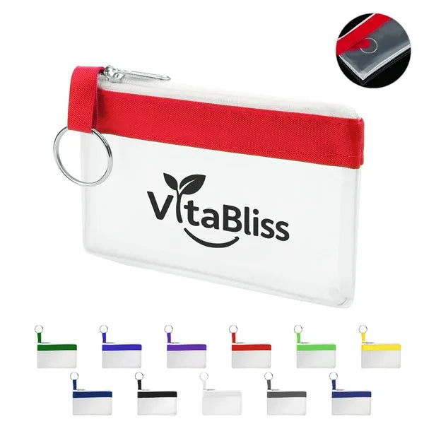 Mini Zippered PVC Pouch Clear Pencil Bag W/ Key Ring