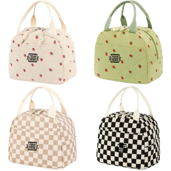 Cute Insulated Corduroy Lunch Tote Bag Women Adult