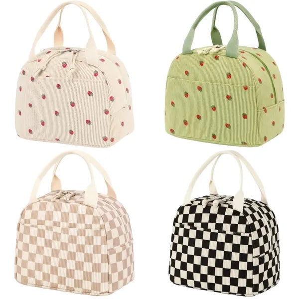 Cute Insulated Corduroy Lunch Tote Bag Women Adult