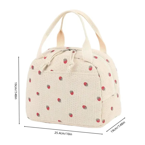 Cute Insulated Corduroy Lunch Tote Bag Women Adult