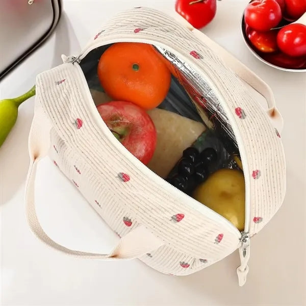 Cute Insulated Corduroy Lunch Tote Bag Women Adult