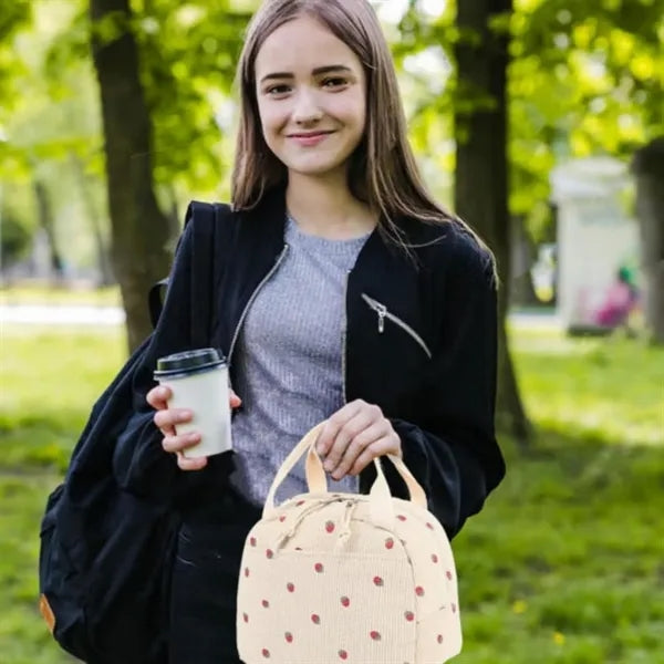 Cute Insulated Corduroy Lunch Tote Bag Women Adult