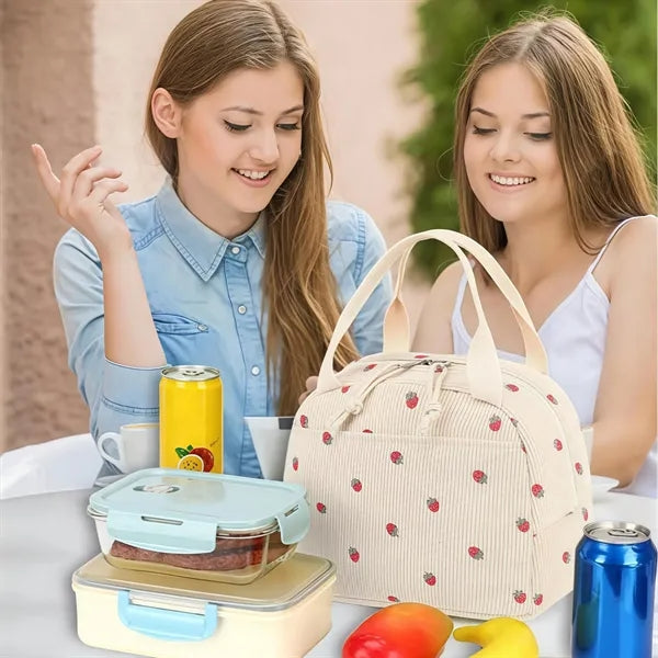 Cute Insulated Corduroy Lunch Tote Bag Women Adult
