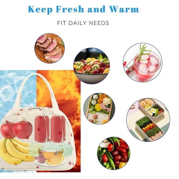 Cute Insulated Corduroy Lunch Tote Bag Women Adult