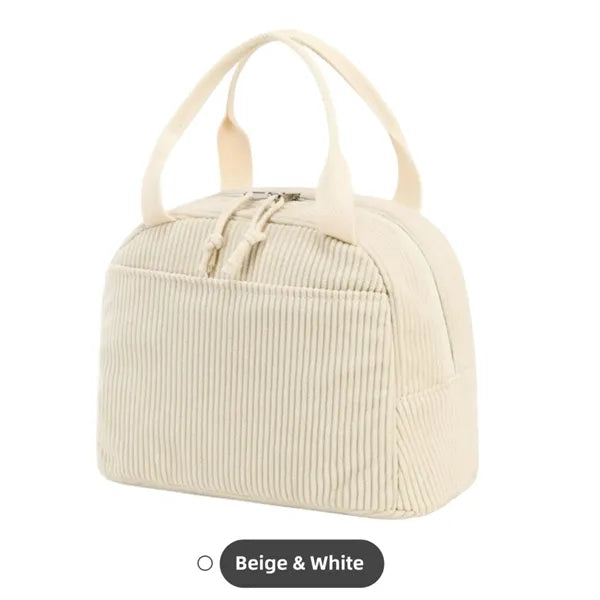 Cute Insulated Corduroy Lunch Tote Bag Women Adult