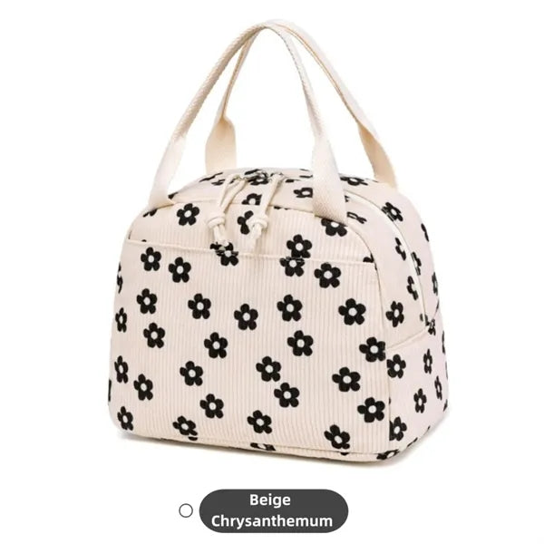 Cute Insulated Corduroy Lunch Tote Bag Women Adult