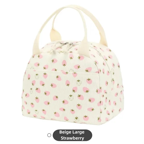 Cute Insulated Corduroy Lunch Tote Bag Women Adult