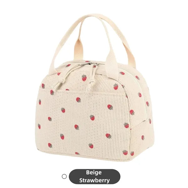 Cute Insulated Corduroy Lunch Tote Bag Women Adult