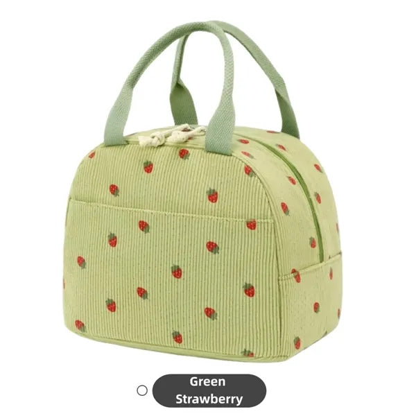 Cute Insulated Corduroy Lunch Tote Bag Women Adult