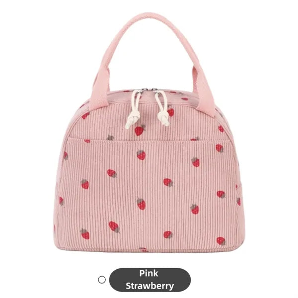 Cute Insulated Corduroy Lunch Tote Bag Women Adult