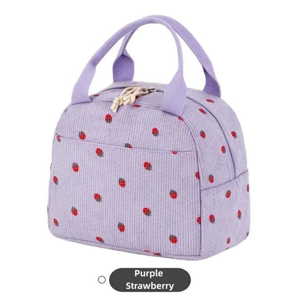 Cute Insulated Corduroy Lunch Tote Bag Women Adult