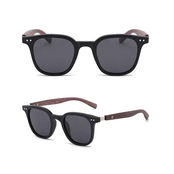 Wood Grain Temple Rivet UV Protection Square Sunglasses