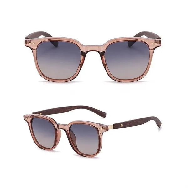 Wood Grain Temple Rivet UV Protection Square Sunglasses