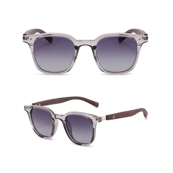 Wood Grain Temple Rivet UV Protection Square Sunglasses