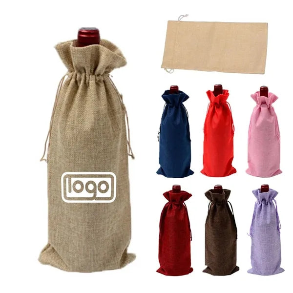 Compact Burlap Drawstring Wine Bag