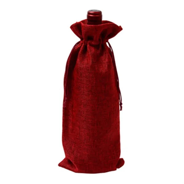 Compact Burlap Drawstring Wine Bag